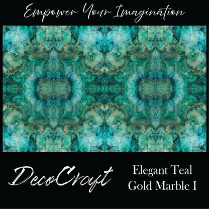 DecoCraft - Abstract - Elegant Teal & Gold Marble I