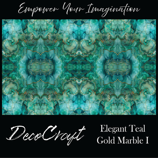 DecoCraft - Abstract - Elegant Teal & Gold Marble I