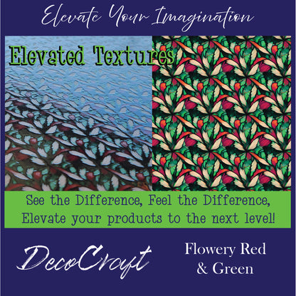 DecoCraft - Elevated Textures - Realistic Stained Glass - Christmas Flowery Red and Green