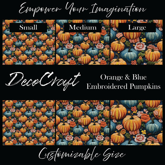 DecoCraft - Flowers & Greenery - Orange & Blue Embroidered Pumpkins