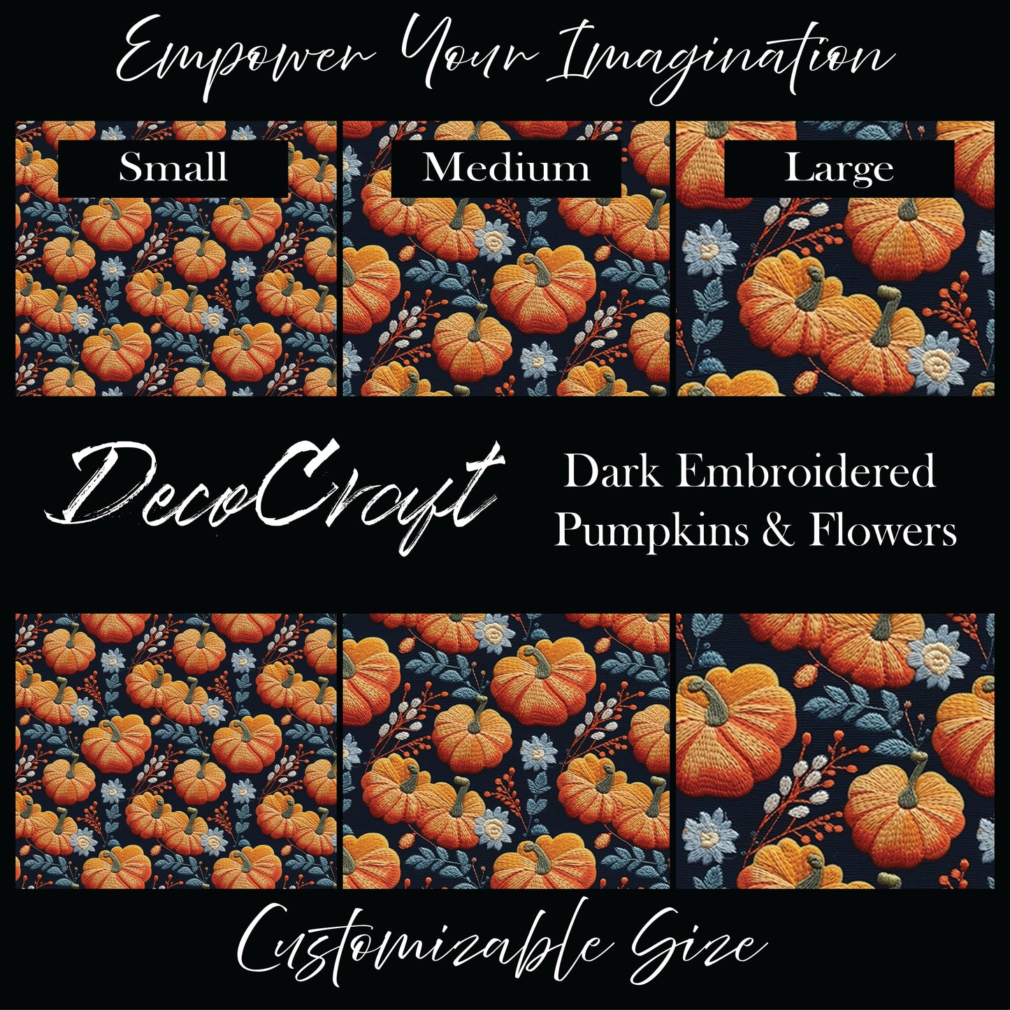 DecoCraft - Fall - Dark Embroidered Pumpkins & Flowers