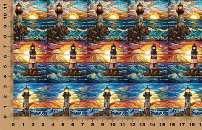 DecoCraft - Elevated Texture - Cherokee Rose - Realistic Stained Glass - Lighthouses
