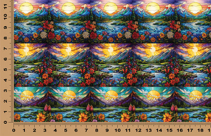 DecoCraft - Elevated Texture - Cherokee Rose - Realistic Stained Glass - Mountain Sunset