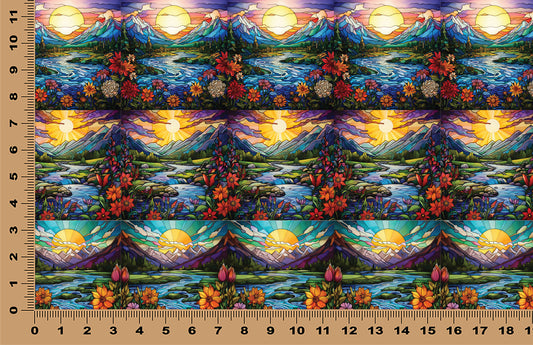 DecoCraft - Elevated Texture - Realistic Stained Glass - Mountain Sunset