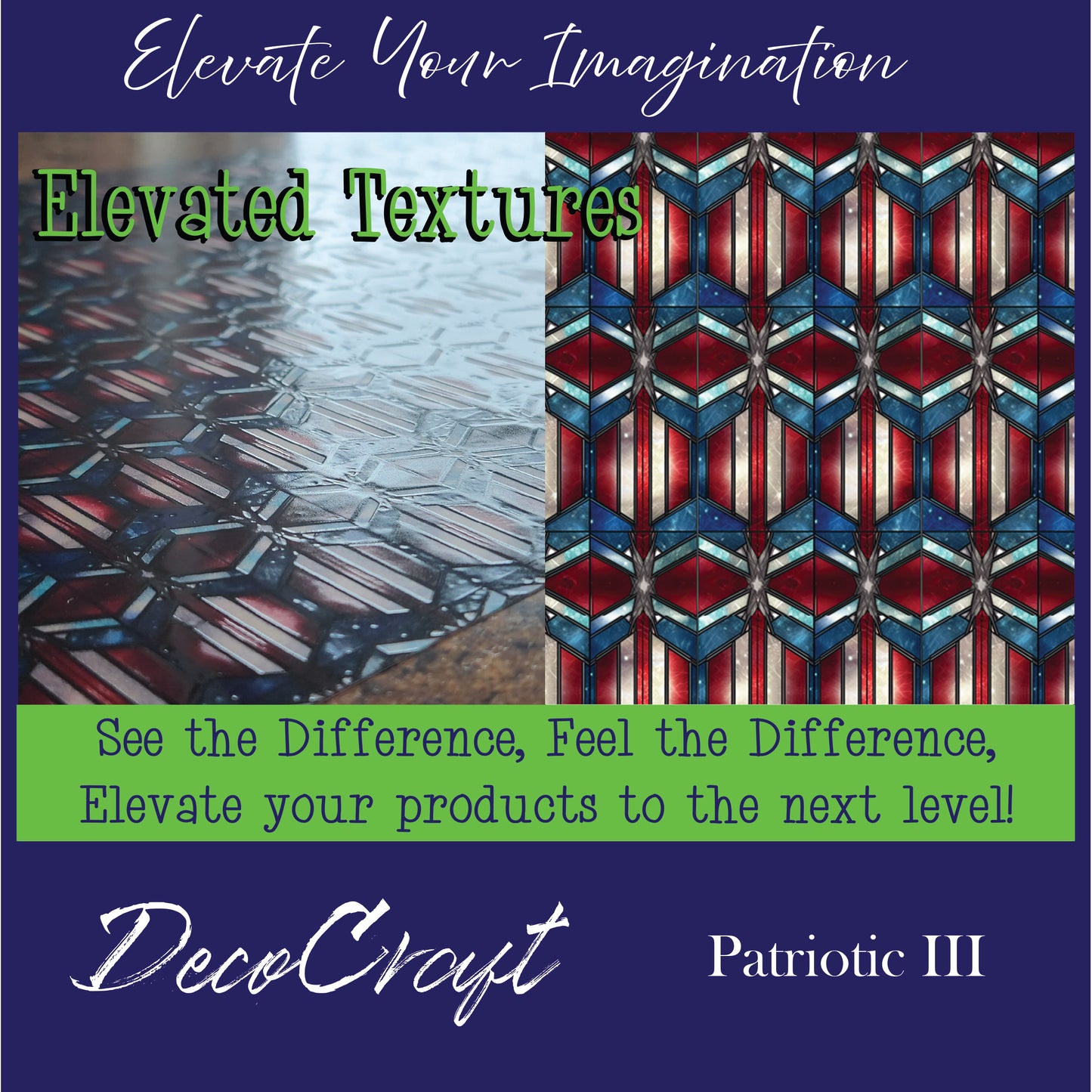 DecoCraft Elevated Textures - Realistic Stained Glass - Art Deco - Patriotic III