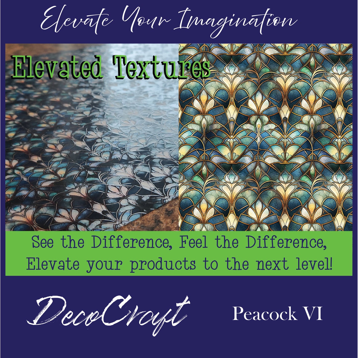 DecoCraft - Elevated Textures - Realistic Stained Glass Art Deco - Peacock VI