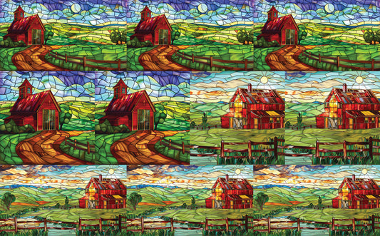 DecoCraft - Elevated Texture - Realistic Stained Glass - Country Barns