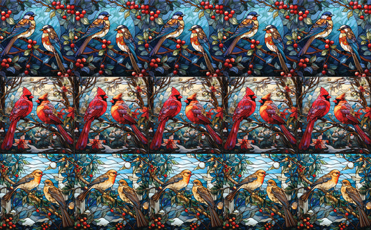 DecoCraft - Elevated Texture - Realistic Stained Glass - Winter Birds