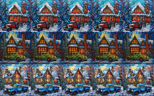 DecoCraft - Elevated Texture - Realistic Stained Glass - Winter Trucks