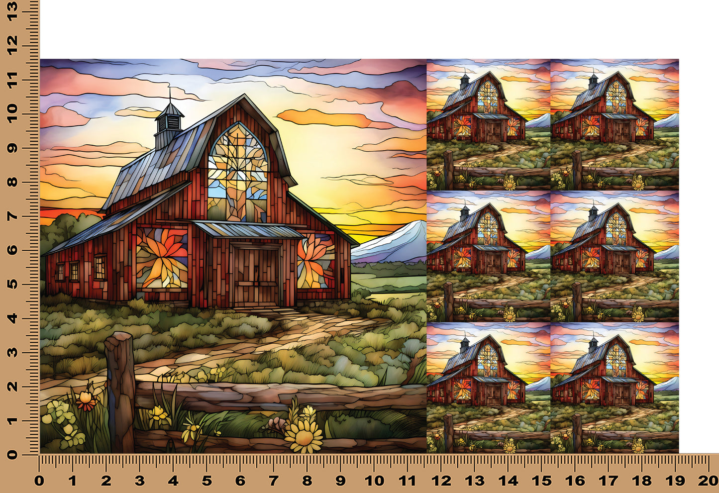 DecoCraft - Elevated Texture - Cherokee Rose - Realistic Stained Glass - Brown Barn Sunset