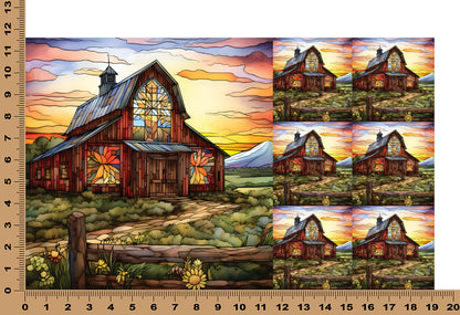 DecoCraft - Elevated Texture - Cherokee Rose - Realistic Stained Glass - Brown Barn Sunset