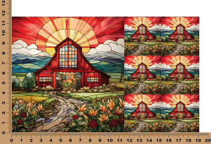 DecoCraft - Elevated Texture - Cherokee Rose - Realistic Stained Glass - Red Barn Sunrise