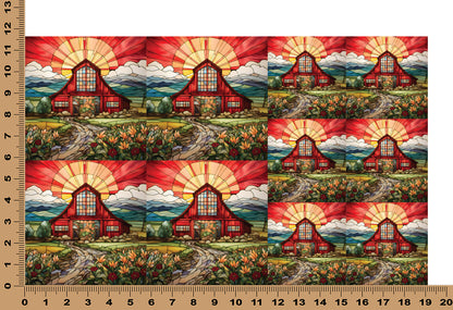 DecoCraft - Elevated Texture - Cherokee Rose - Realistic Stained Glass - Red Barn Sunrise