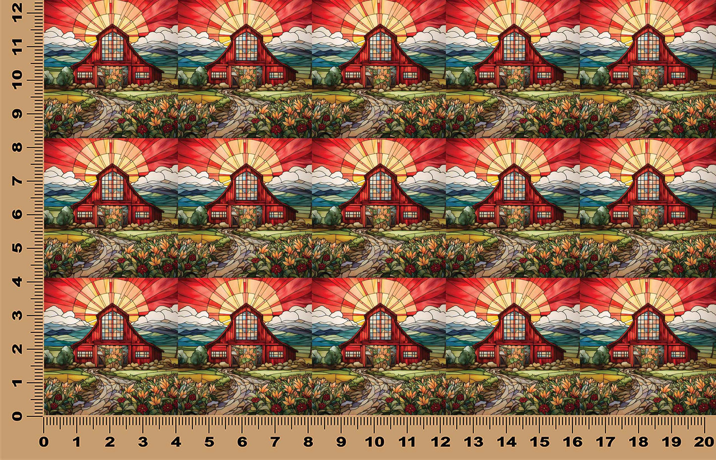 DecoCraft - Elevated Texture - Cherokee Rose - Realistic Stained Glass - Red Barn Sunrise
