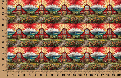 DecoCraft - Elevated Texture - Cherokee Rose - Realistic Stained Glass - Red Barn Sunrise
