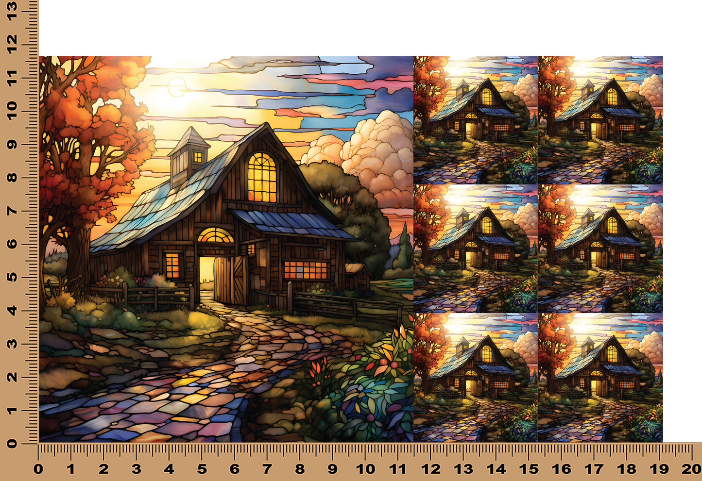DecoCraft - Elevated Texture - Cherokee Rose - Realistic Stained Glass -Cobblestone Barn