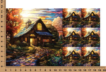DecoCraft - Elevated Texture - Cherokee Rose - Realistic Stained Glass -Cobblestone Barn
