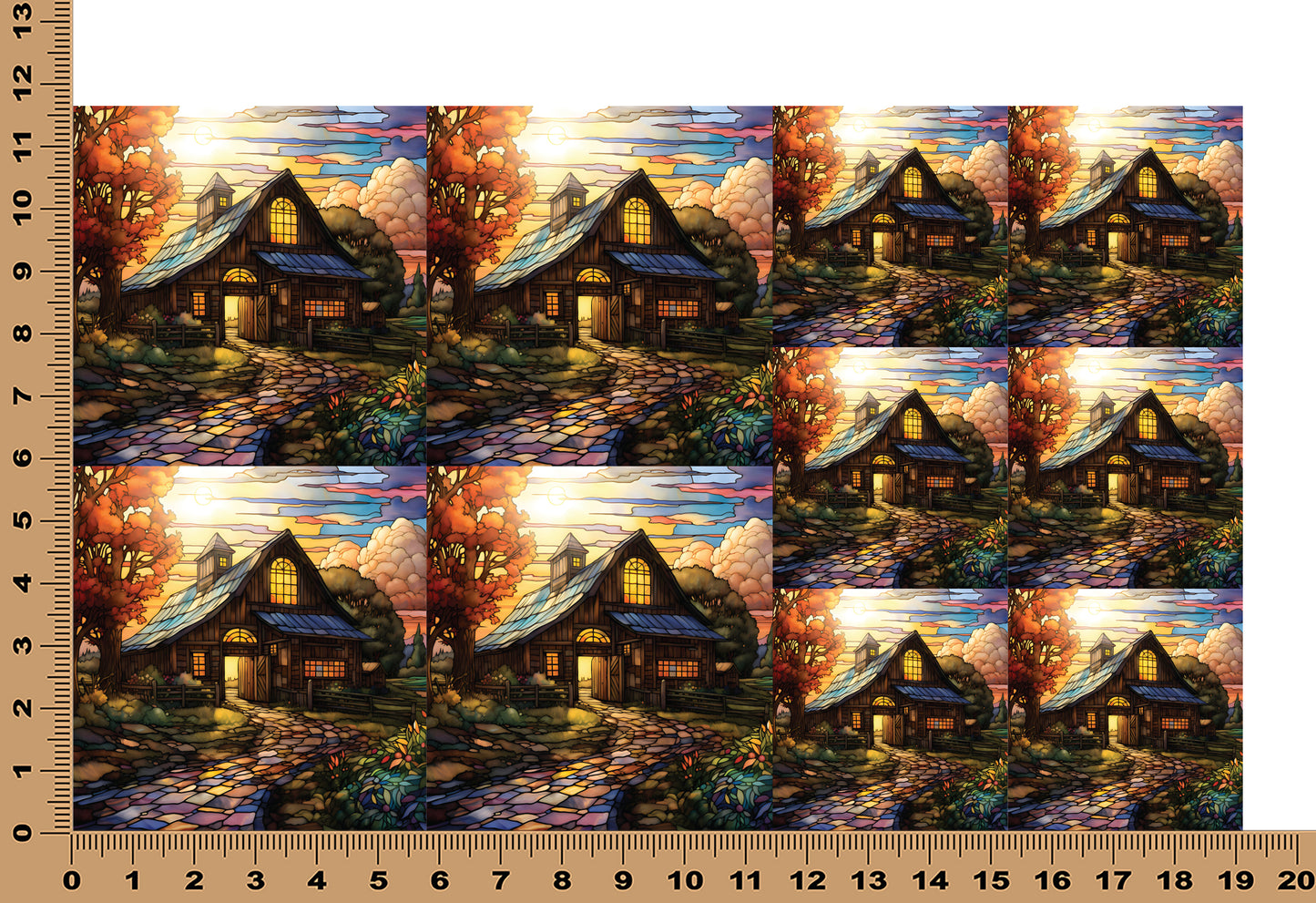 DecoCraft - Elevated Texture - Cherokee Rose - Realistic Stained Glass -Cobblestone Barn