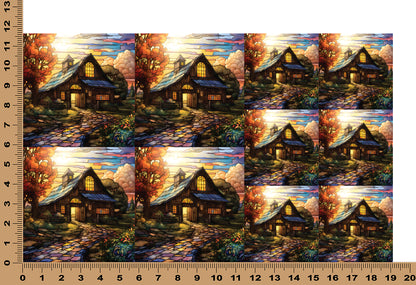 DecoCraft - Elevated Texture - Cherokee Rose - Realistic Stained Glass -Cobblestone Barn