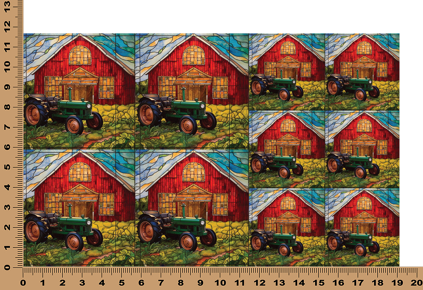 DecoCraft - Elevated Texture - Cherokee Rose - Realistic Stained Glass - Red Barn & Tractor