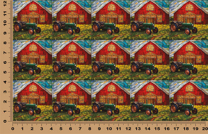 DecoCraft - Elevated Texture - Cherokee Rose - Realistic Stained Glass - Red Barn & Tractor