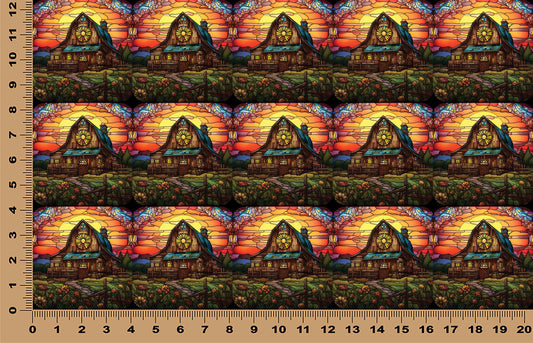 DecoCraft - Elevated Texture - Realistic Stained Glass - Brown Circle Barn