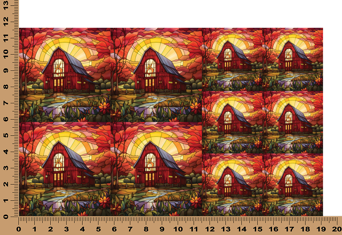 DecoCraft - Elevated Texture - Cherokee Rose - Realistic Stained Glass - Tall Red Barn