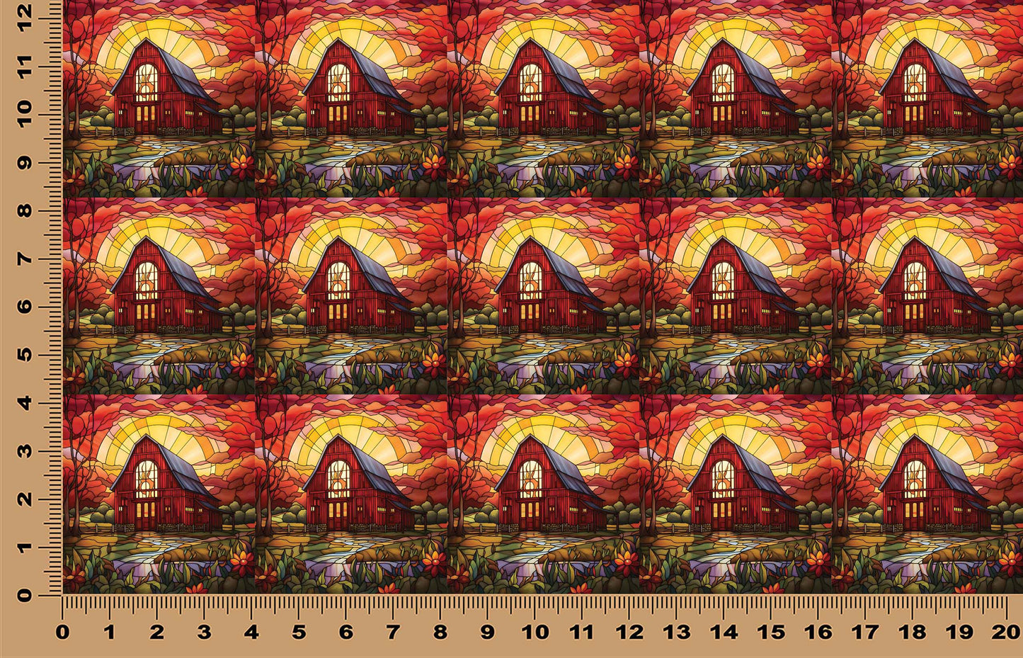 DecoCraft - Elevated Texture - Cherokee Rose - Realistic Stained Glass - Tall Red Barn