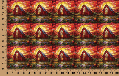 DecoCraft - Elevated Texture - Cherokee Rose - Realistic Stained Glass - Tall Red Barn