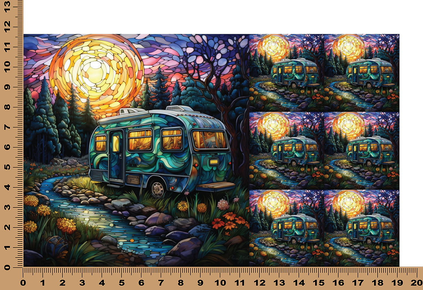 DecoCraft - Elevated Texture - Cherokee Rose - Realistic Stained Glass - Teal Camper