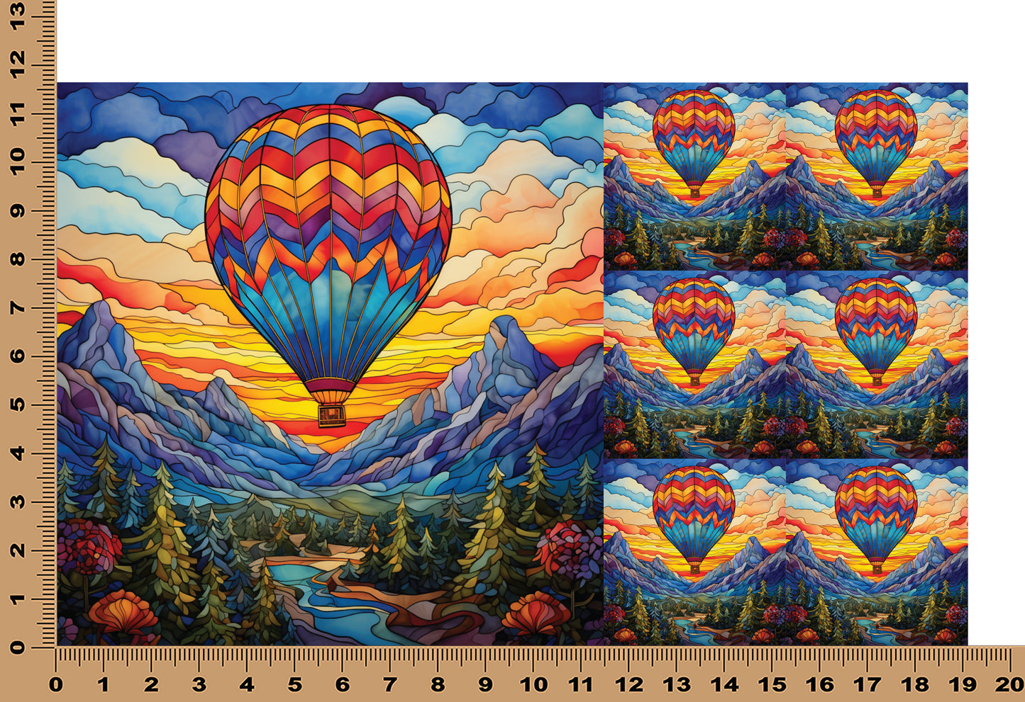 DecoCraft - Elevated Texture - Cherokee Rose - Realistic Stained Glass - Hot Air Balloon - Blue