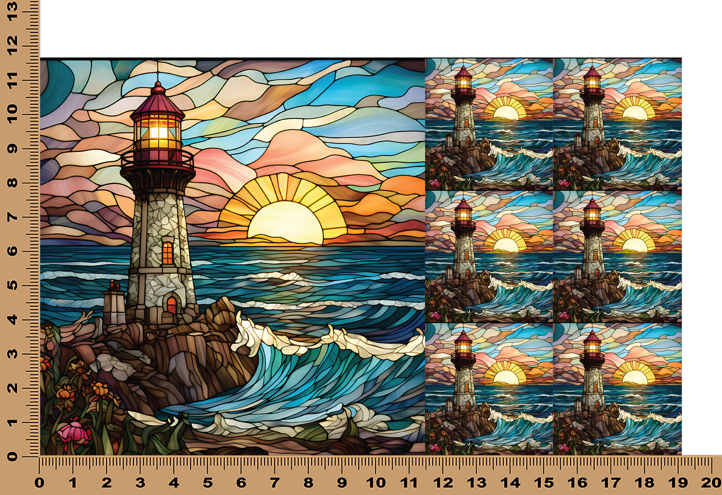DecoCraft - Elevated Texture - Cherokee Rose - Realistic Stained Glass - Cobblestone Lighthouse