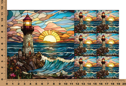 DecoCraft - Elevated Texture - Cherokee Rose - Realistic Stained Glass - Cobblestone Lighthouse