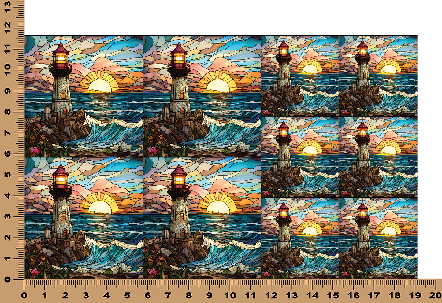 DecoCraft - Elevated Texture - Cherokee Rose - Realistic Stained Glass - Cobblestone Lighthouse