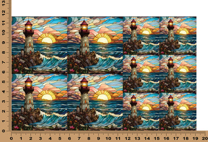 DecoCraft - Elevated Texture - Cherokee Rose - Realistic Stained Glass - Cobblestone Lighthouse