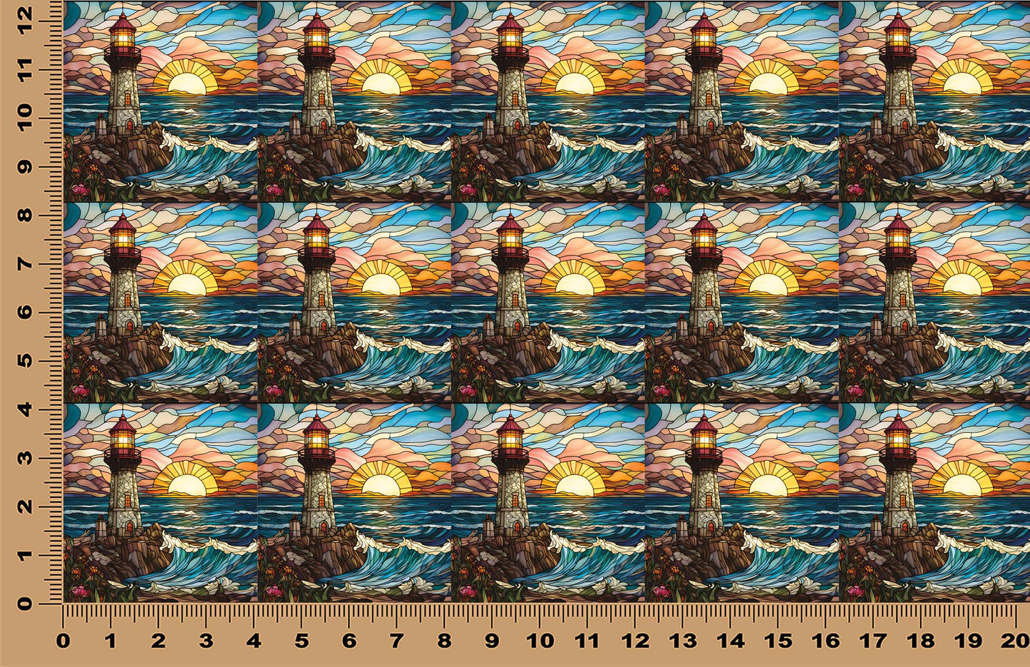 DecoCraft - Elevated Texture - Cherokee Rose - Realistic Stained Glass - Cobblestone Lighthouse