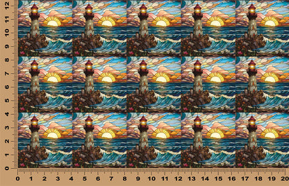 DecoCraft - Elevated Texture - Cherokee Rose - Realistic Stained Glass - Cobblestone Lighthouse