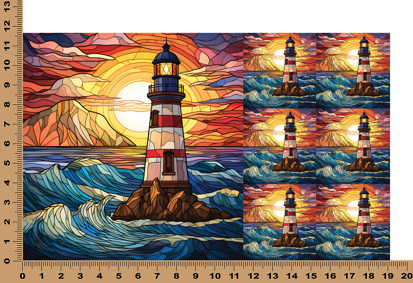 DecoCraft - Elevated Texture - Cherokee Rose - Realistic Stained Glass - Red & White Lighthouse