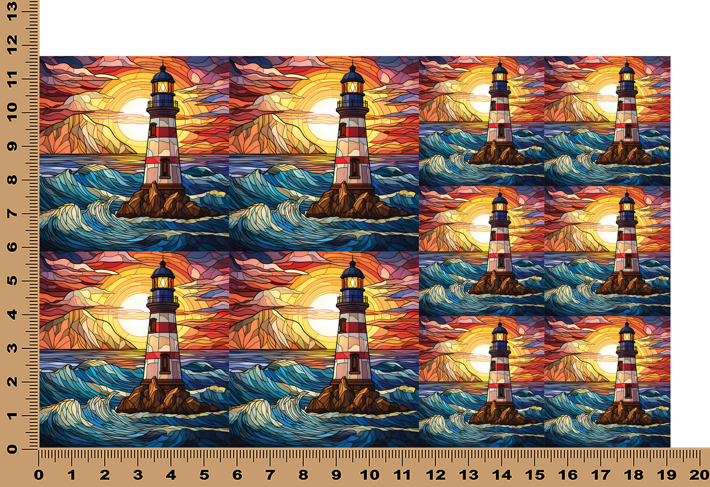 DecoCraft - Elevated Texture - Cherokee Rose - Realistic Stained Glass - Red & White Lighthouse