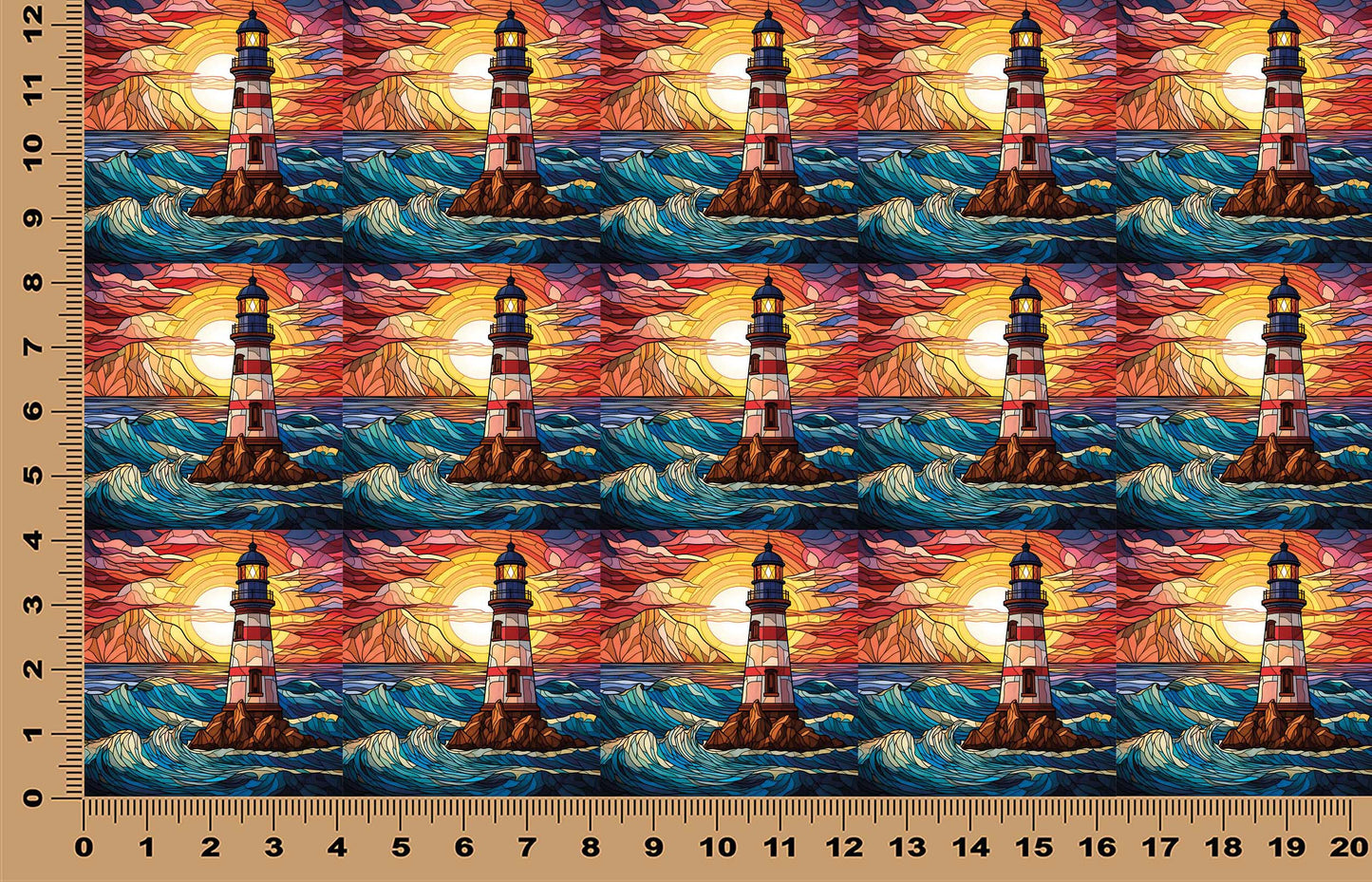 DecoCraft - Elevated Texture - Cherokee Rose - Realistic Stained Glass - Red & White Lighthouse