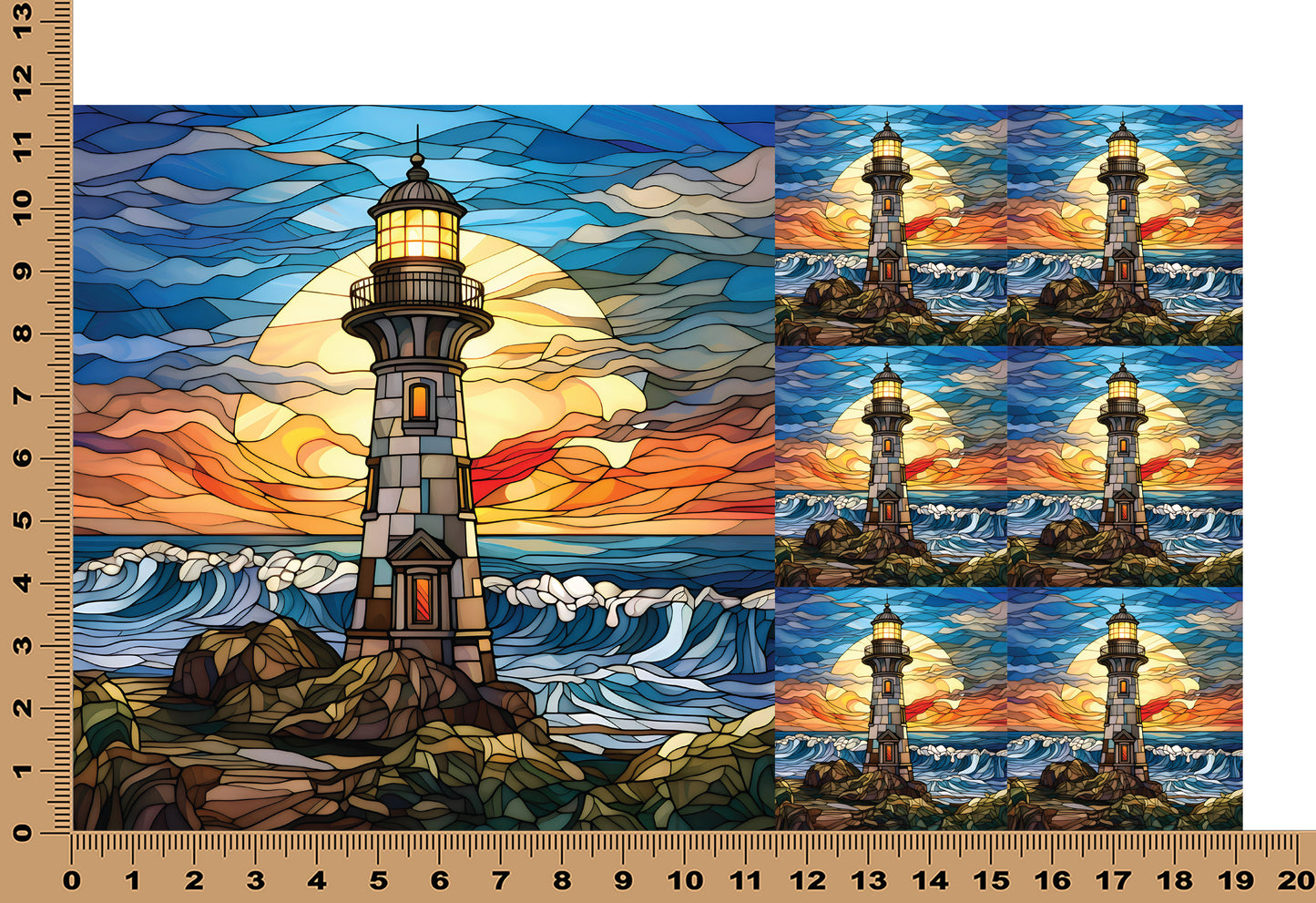 DecoCraft - Elevated Texture - Cherokee Rose - Realistic Stained Glass - Stone Lighthouse