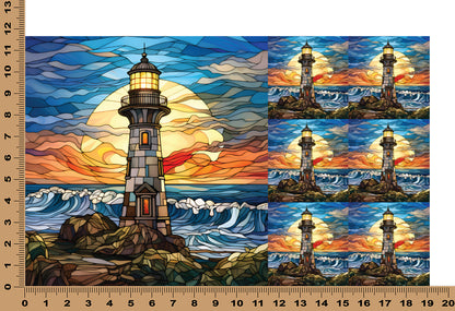DecoCraft - Elevated Texture - Cherokee Rose - Realistic Stained Glass - Stone Lighthouse