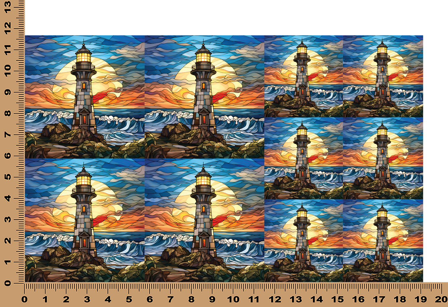 DecoCraft - Elevated Texture - Cherokee Rose - Realistic Stained Glass - Stone Lighthouse