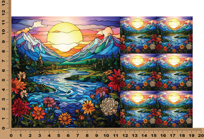 DecoCraft - Elevated Texture - Cherokee Rose - Realistic Stained Glass - Mountain Sunset - Lavender