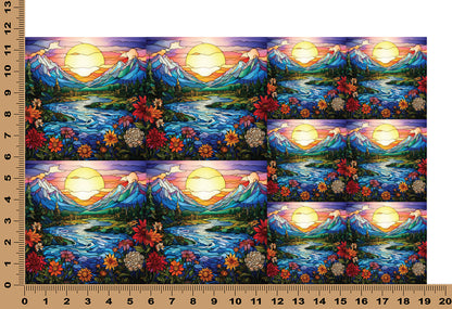 DecoCraft - Elevated Texture - Cherokee Rose - Realistic Stained Glass - Mountain Sunset - Lavender