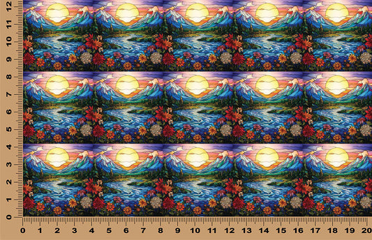 DecoCraft - Elevated Texture - Realistic Stained Glass - Mountain Sunset - Lavender