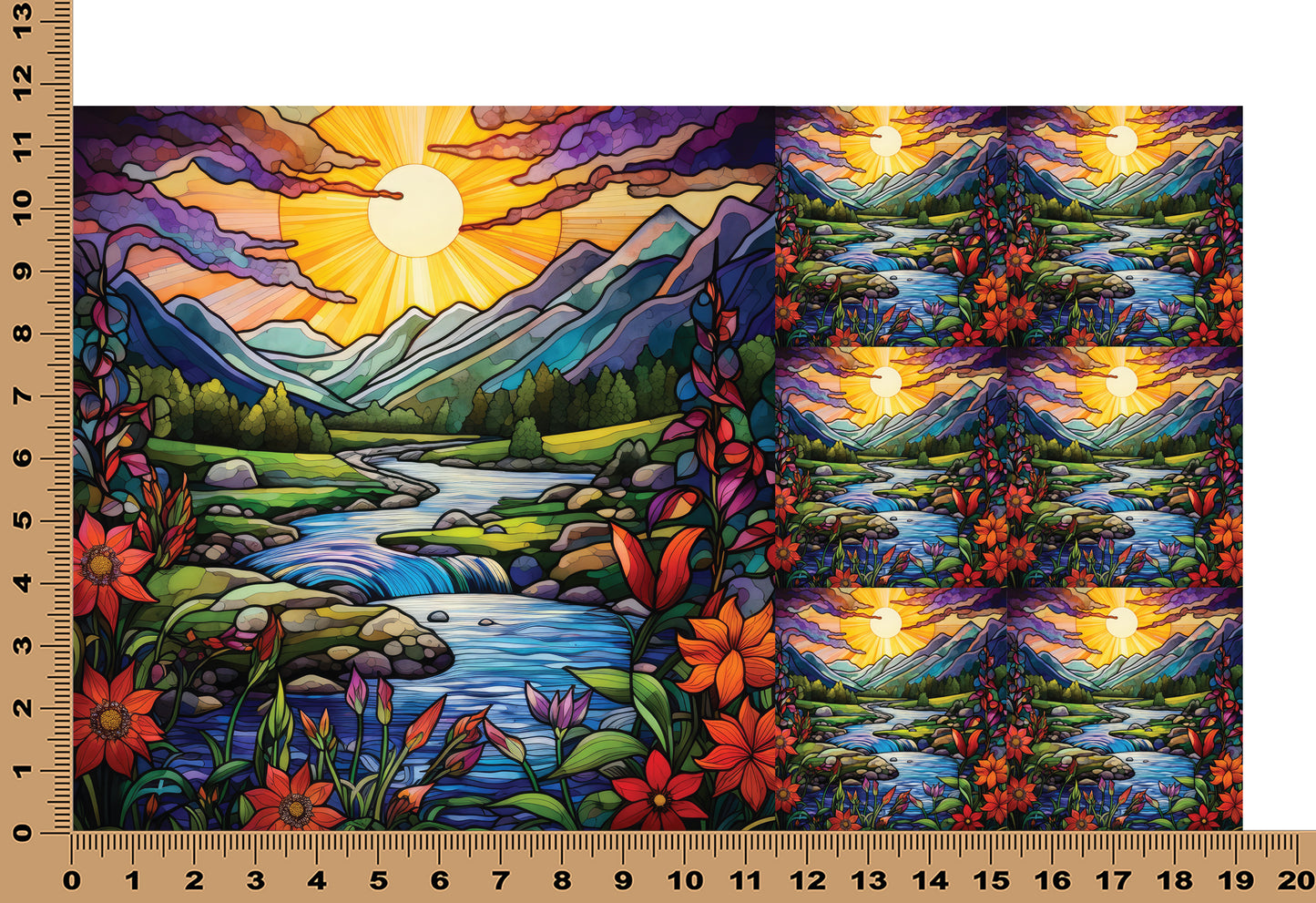 DecoCraft - Elevated Texture - Cherokee Rose - Realistic Stained Glass - Mountain Sunset - Gold
