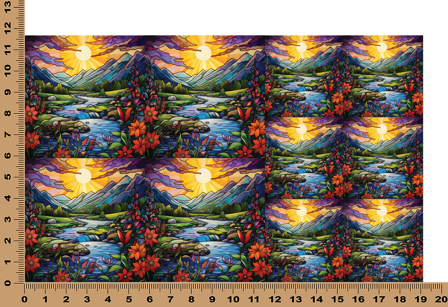DecoCraft - Elevated Texture - Cherokee Rose - Realistic Stained Glass - Mountain Sunset - Gold