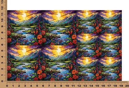 DecoCraft - Elevated Texture - Cherokee Rose - Realistic Stained Glass - Mountain Sunset - Gold