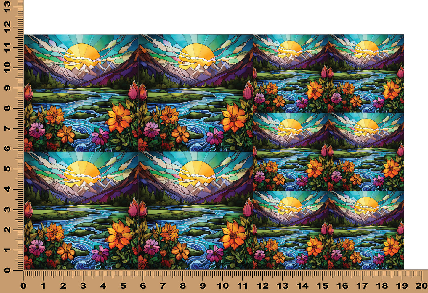 DecoCraft - Elevated Texture - Cherokee Rose - Realistic Stained Glass - Mountain Sunset - Teal